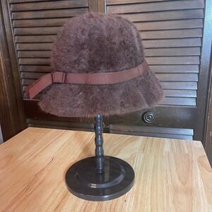 VTG Kangol Design Women's Brown Fuzzy Hat Made in England Bucket Panama